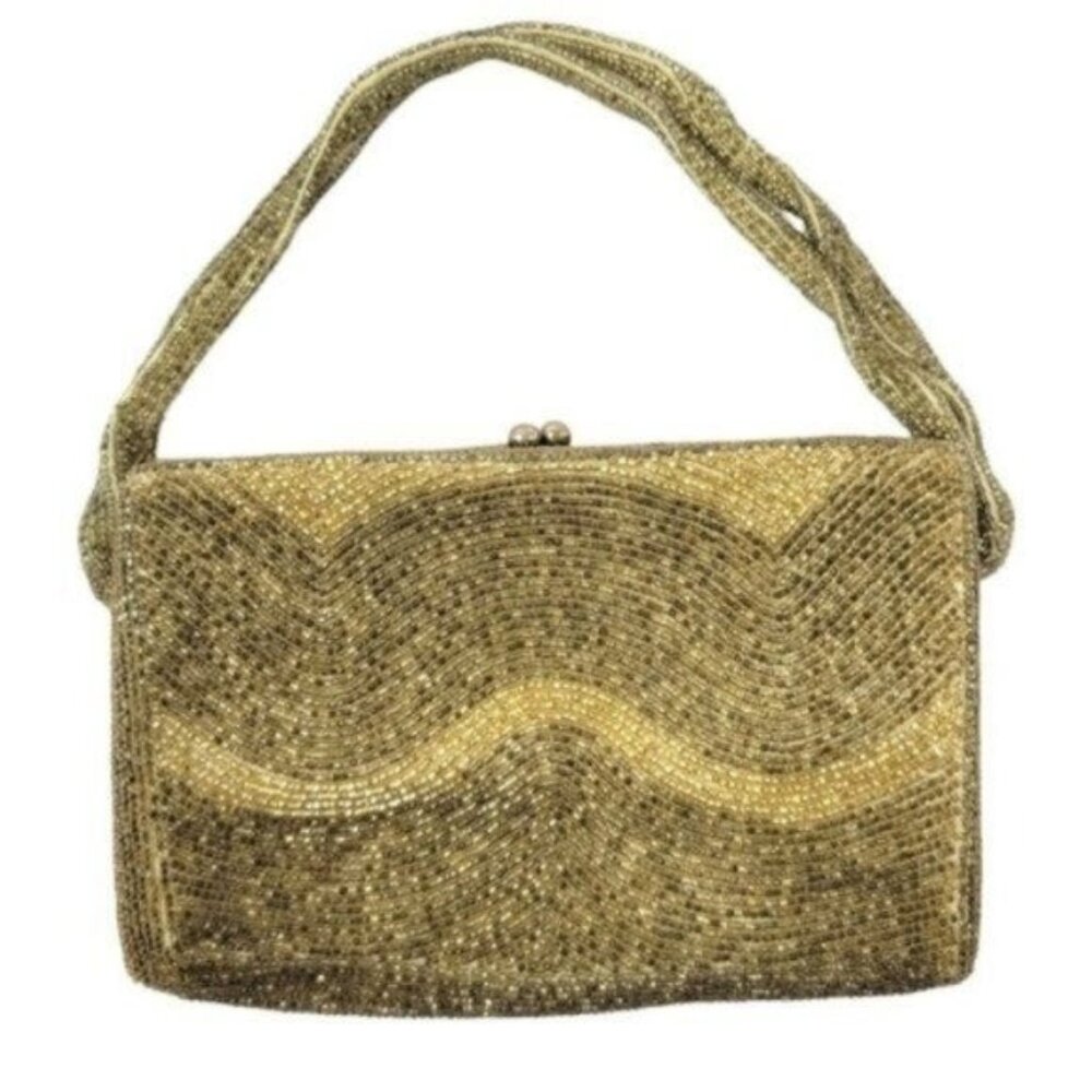 Vintage | Beaded Small Box Clasp Purse Clutch Bronze gold